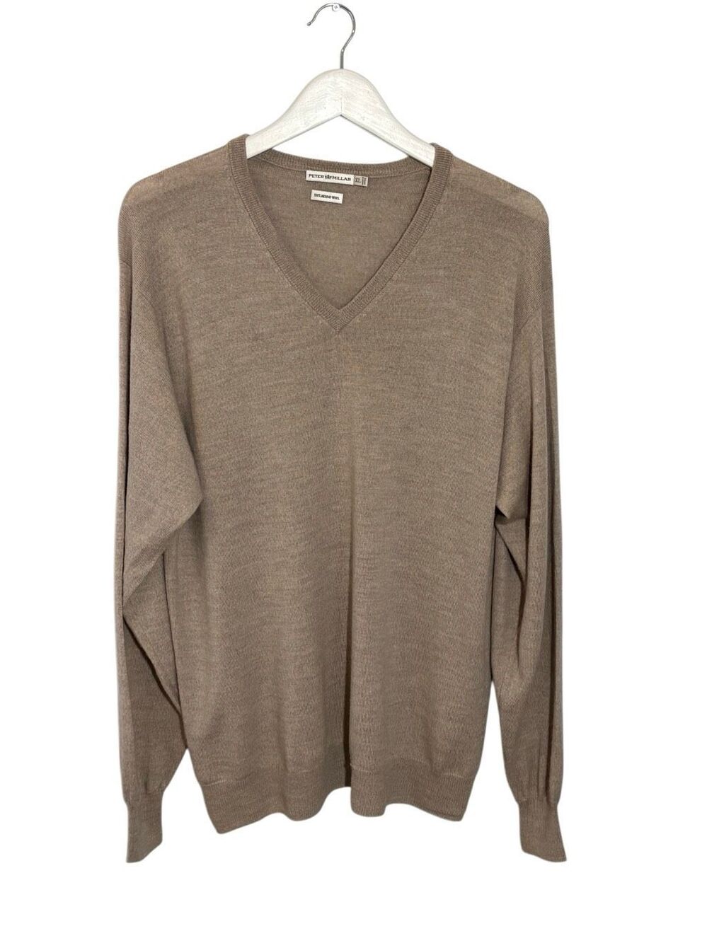 Peter Millar 100% merino wool v-neck tan sweater - XL Please Read
